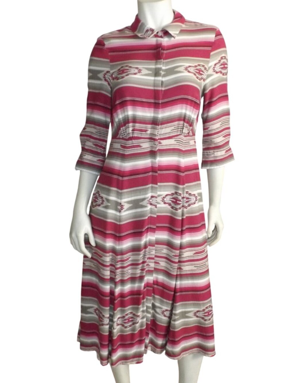 STETSON Shirt Dress, S, Multicolor Serape print, 3/4 sleeve, Button front, Midi